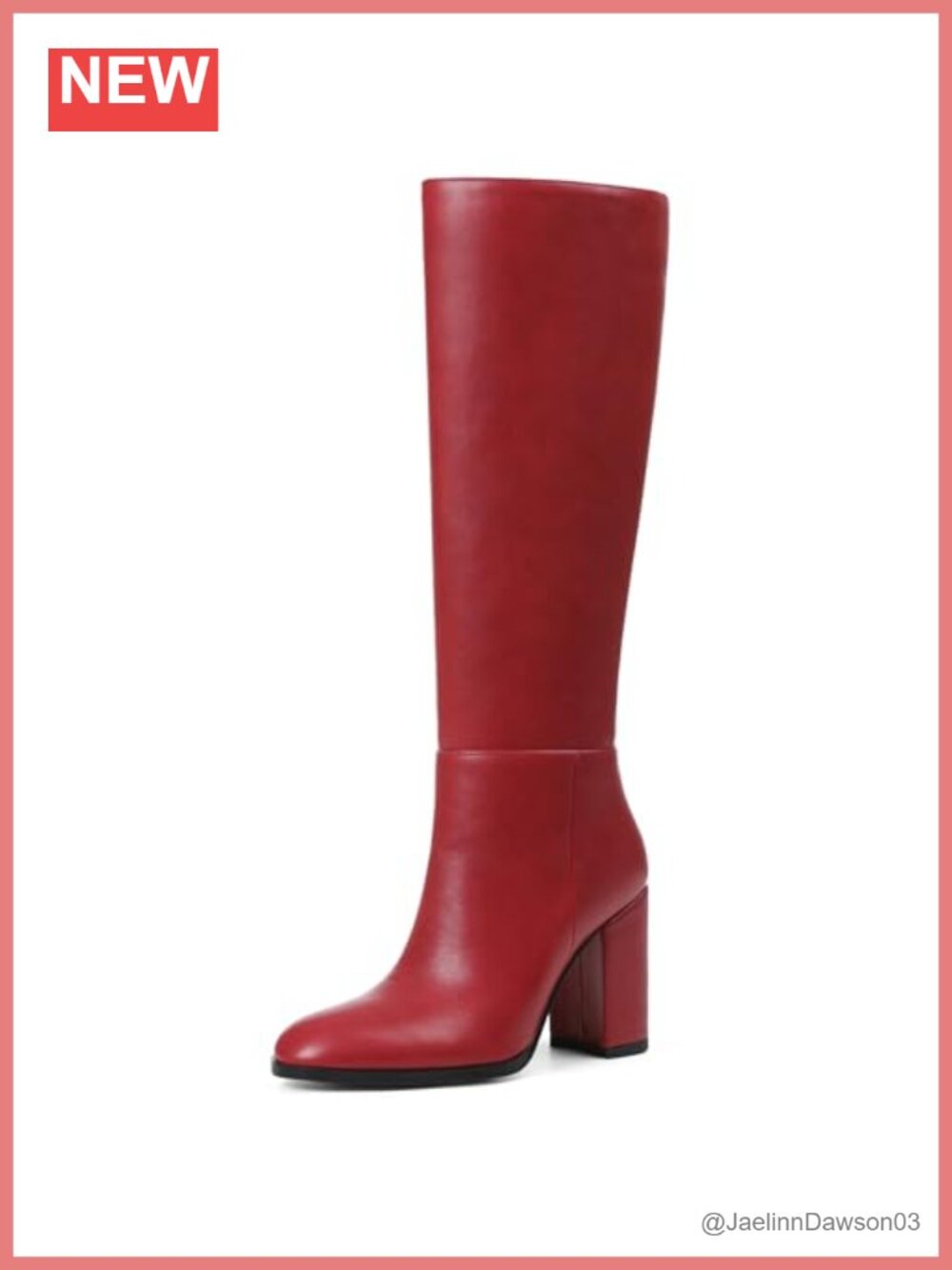 Wide Calf Knee High Boots Chunky Heel Round Toe PU Leather Side Zip
